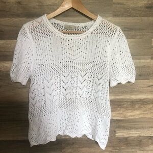 Vintage Boho Crochet White Cotton Knit Top Large
